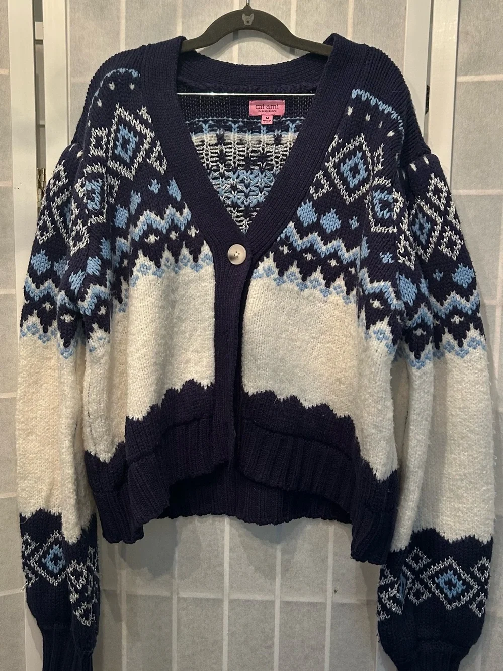 Francesca's Navy, Cream & Light Blue Cardigan
